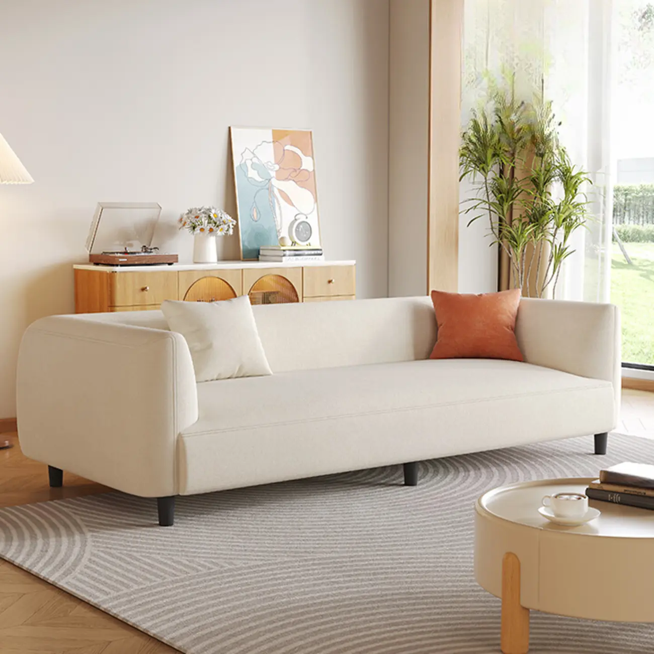 Minimalist White Tech Cloth Loveseat Sofa with Recessed Arm  Image - 1 | homeyfad