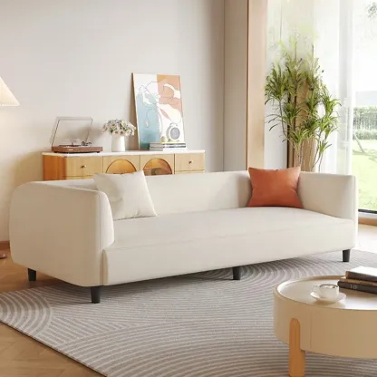 Minimalist White Tech Cloth Loveseat Sofa with Recessed Arm  Image - 1