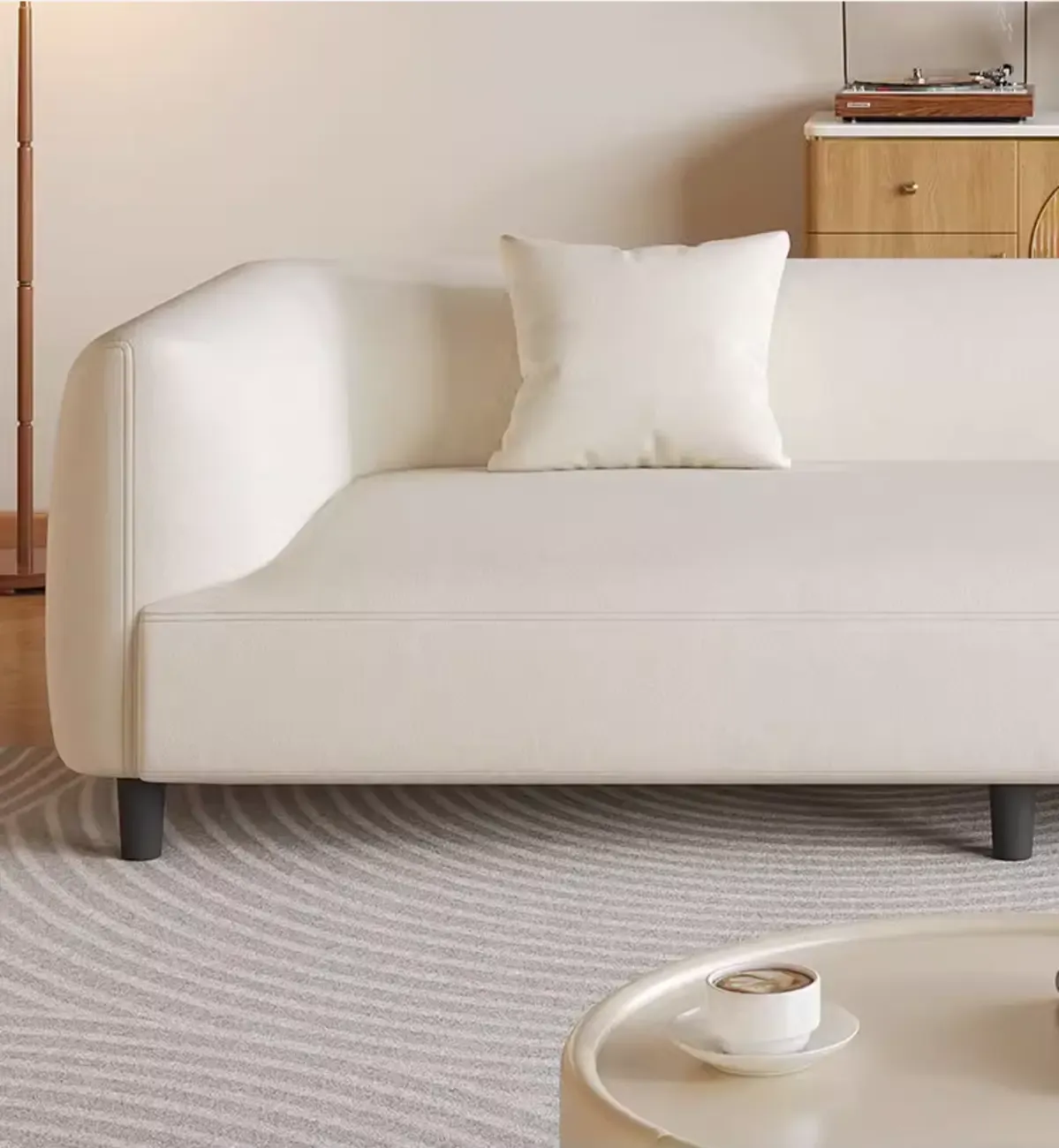 Minimalist White Tech Cloth Loveseat Sofa with Recessed Arm Image - 3