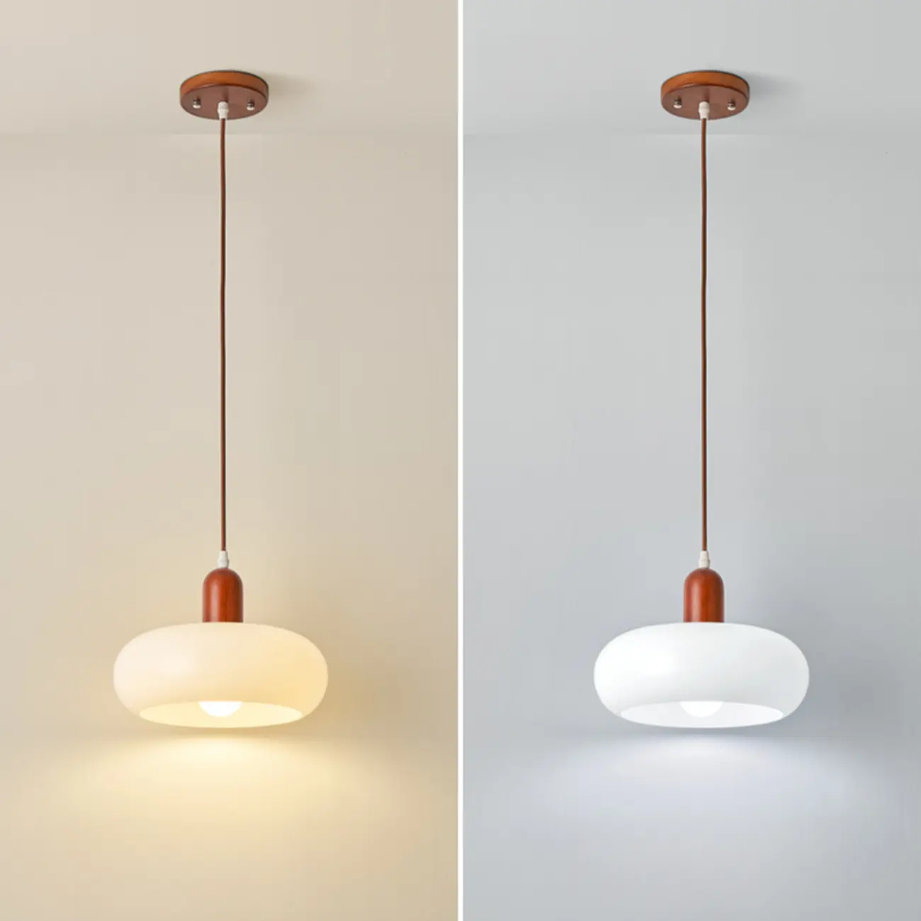 Modern White Glass Pendant Light with Solid Wood Accent Image - 7 | homeyfad