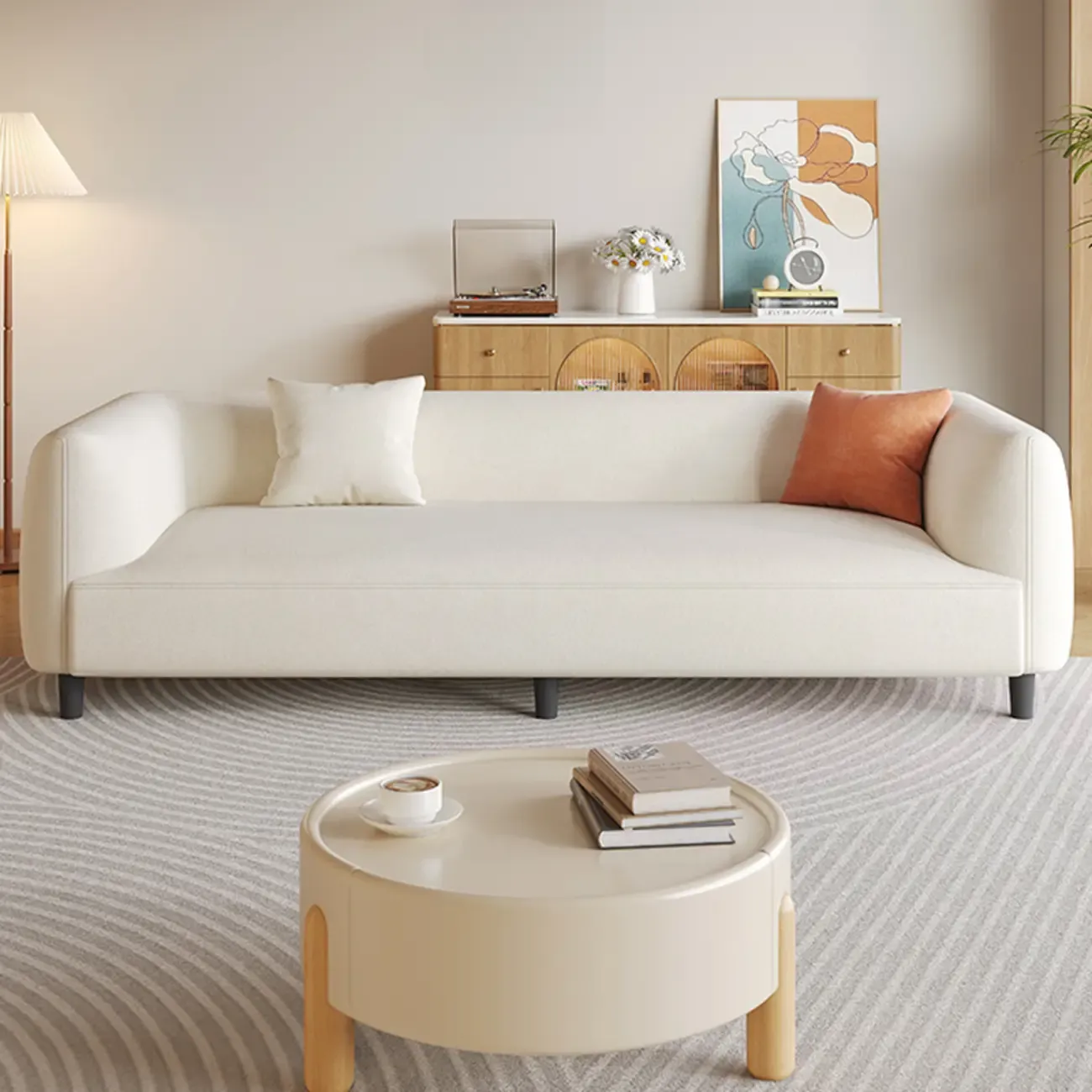 Minimalist White Tech Cloth Loveseat Sofa with Recessed Arm  Image - 6