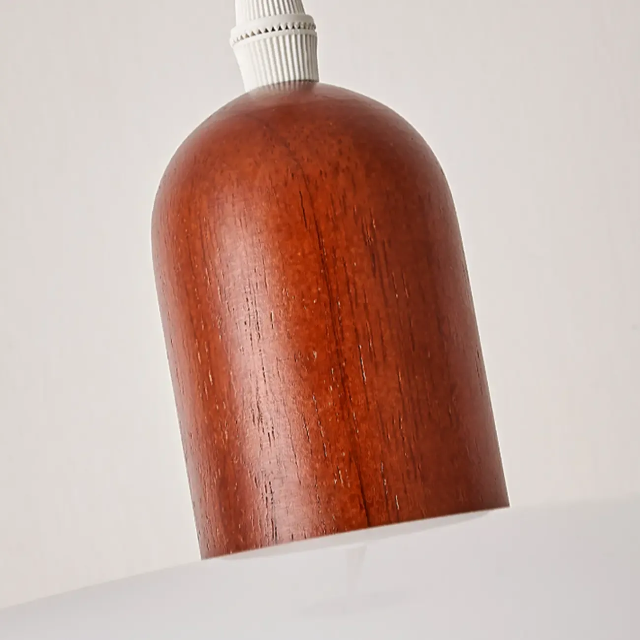 Modern White Glass Pendant Light with Solid Wood Accent Image - 10