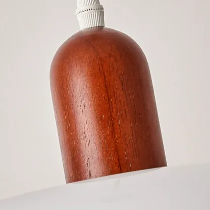 Modern White Glass Pendant Light with Solid Wood Accent Image - 10