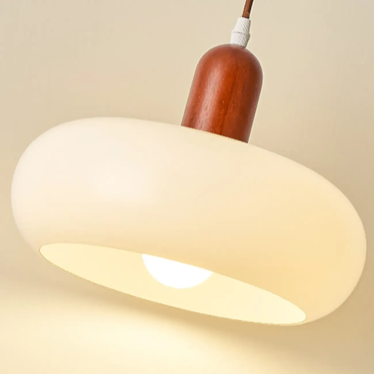 Modern White Glass Pendant Light with Solid Wood Accent Image - 11