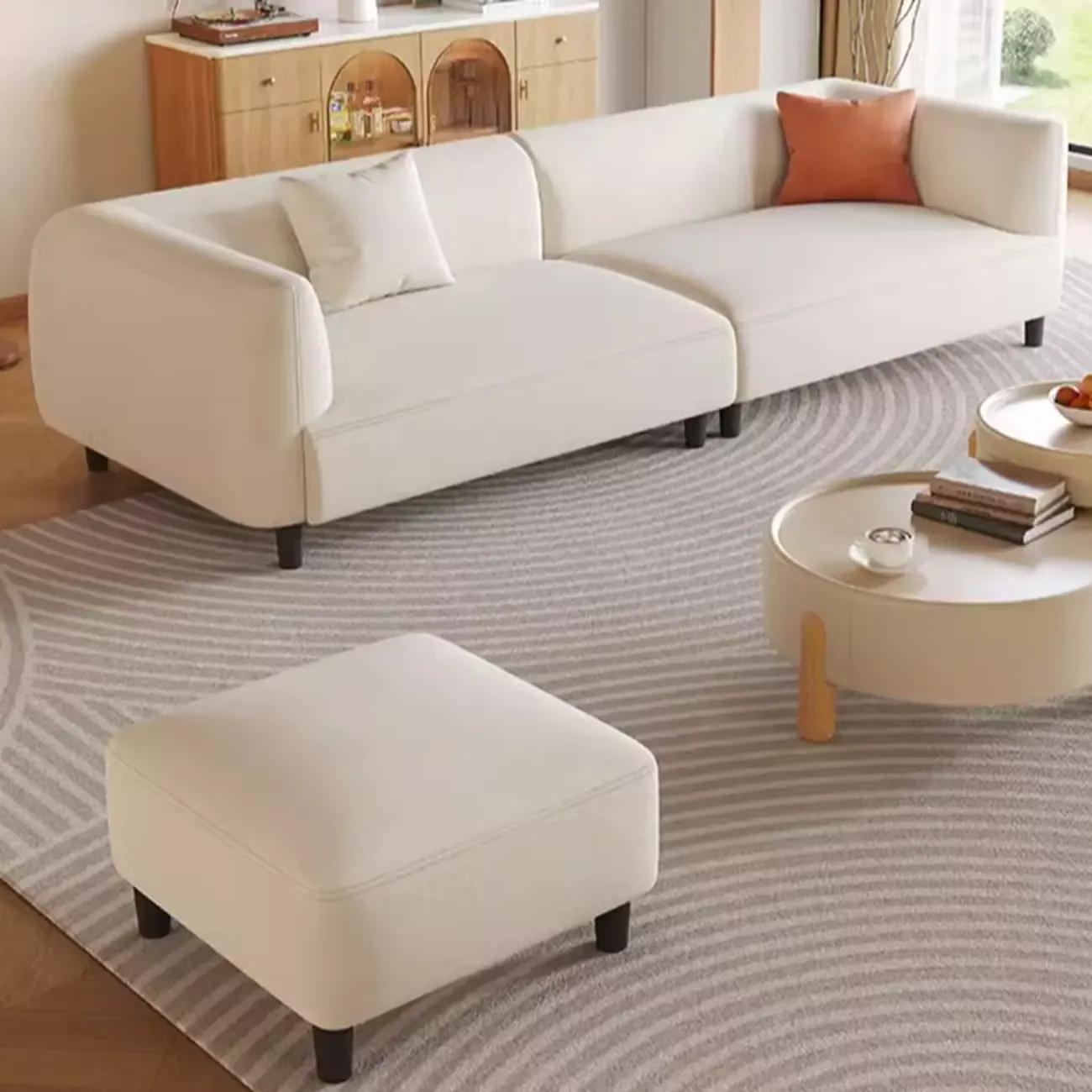 Minimalist White Tech Cloth Loveseat Sofa with Recessed Arm Image - 8