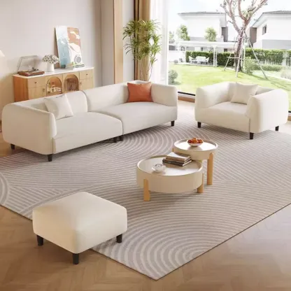 Minimalist White Tech Cloth Loveseat Sofa with Recessed Arm  Image - 9