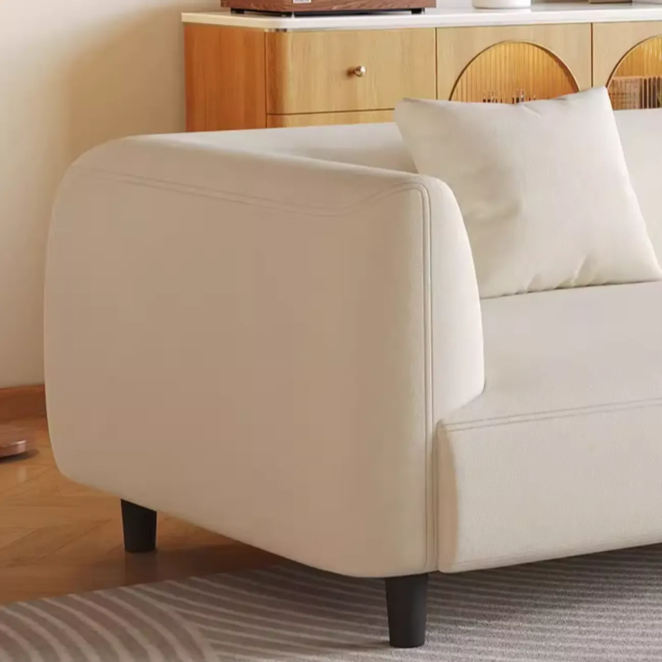 Minimalist White Tech Cloth Loveseat Sofa with Recessed Arm Image - 10