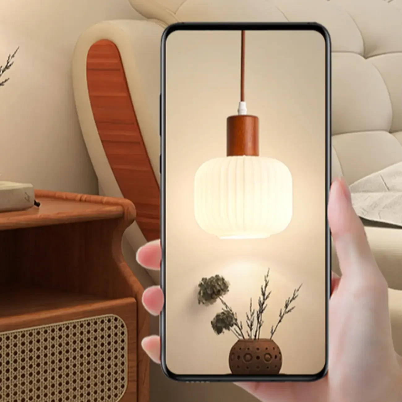 Modern White Glass Pendant Light with Solid Wood Accent Image - 14
