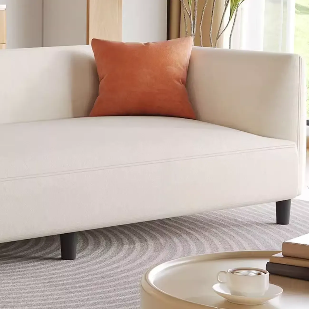 Minimalist White Tech Cloth Loveseat Sofa with Recessed Arm Image - 11