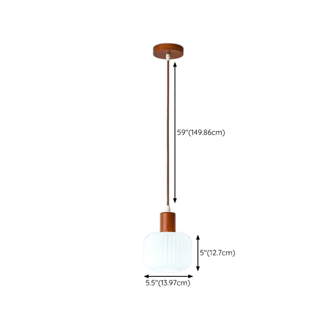 Modern White Glass Pendant Light with Solid Wood Accent #size