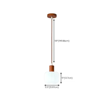 Modern White Glass Pendant Light with Solid Wood Accent #size