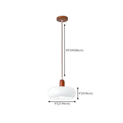 Modern White Glass Pendant Light with Solid Wood Accent Image - 16