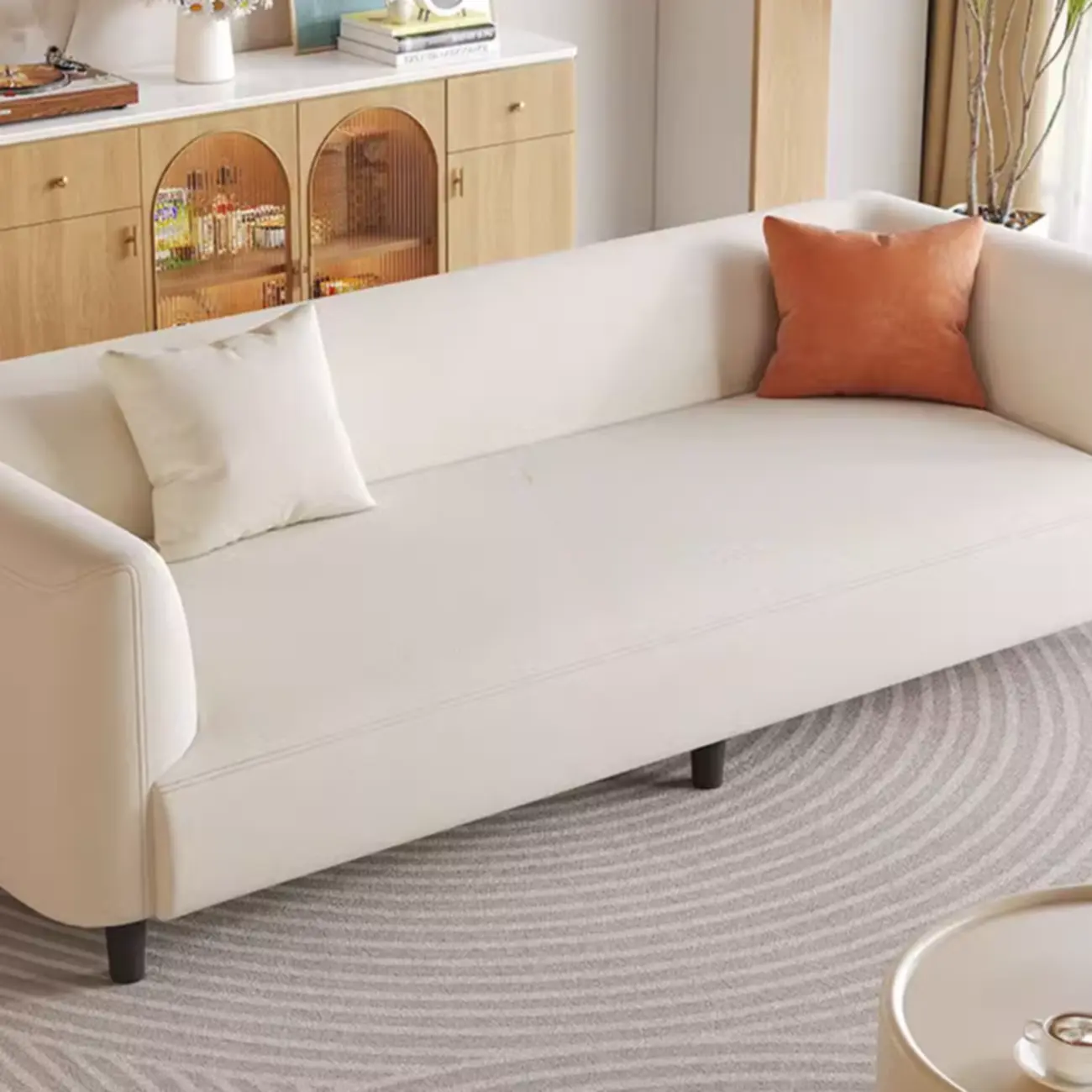 Minimalist White Tech Cloth Loveseat Sofa with Recessed Arm  Image - 12 | homeyfad
