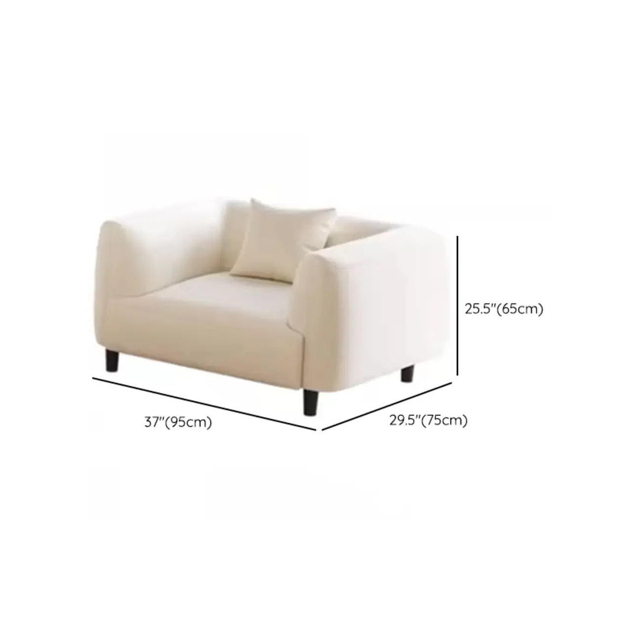 Minimalist White Tech Cloth Loveseat Sofa with Recessed Arm #size