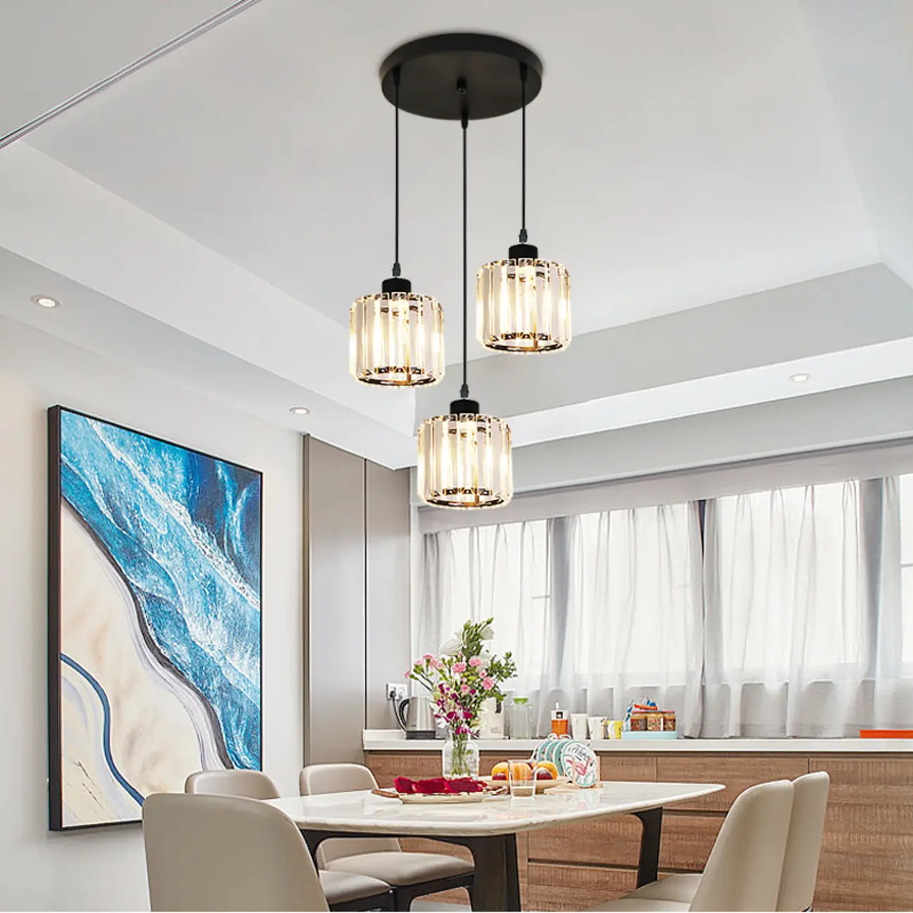 Luxury Cylinder Pendant Lamp with Crystal for Dining Room Image - 1 | homeyfad