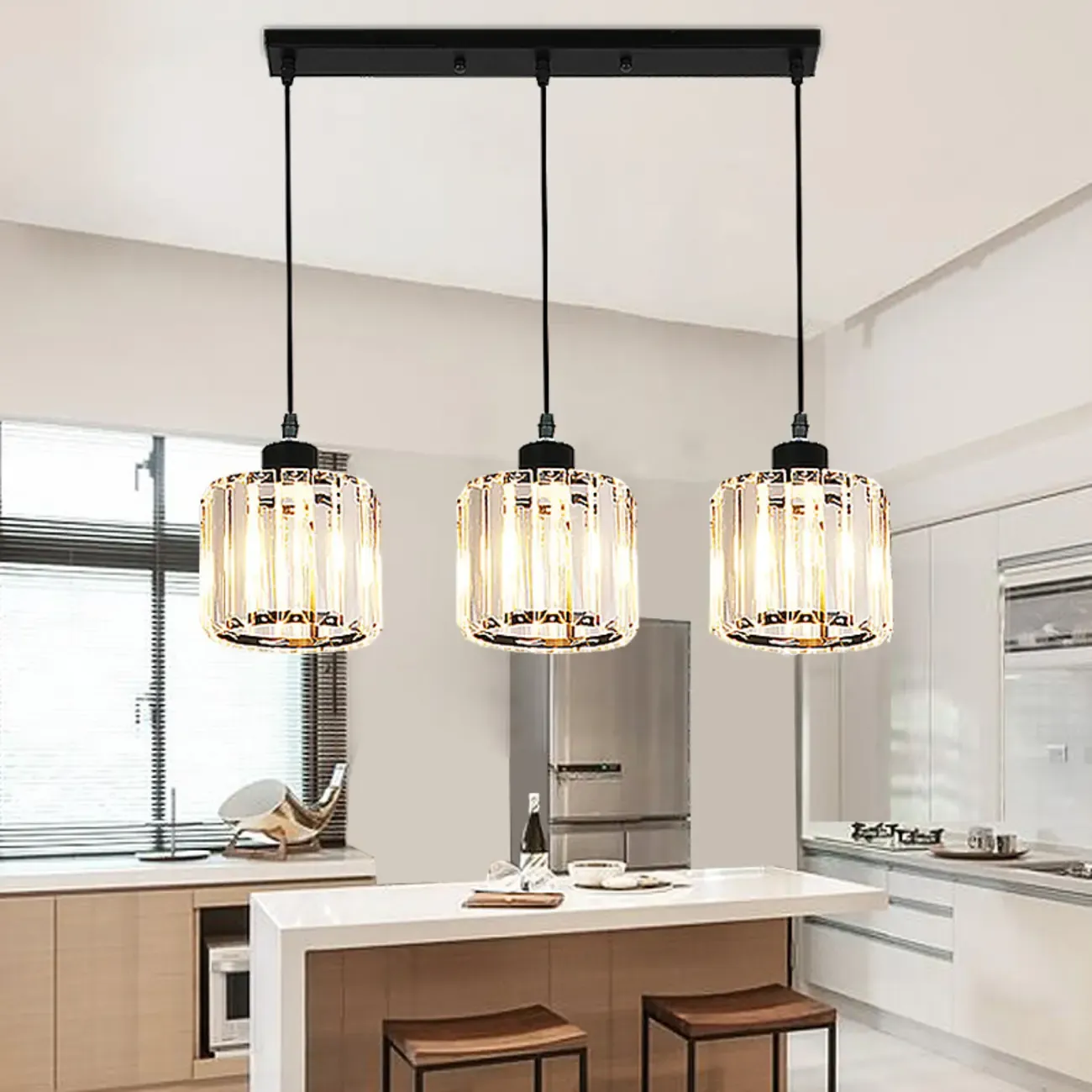 Luxury Cylinder Pendant Lamp with Crystal for Dining Room Image - 3