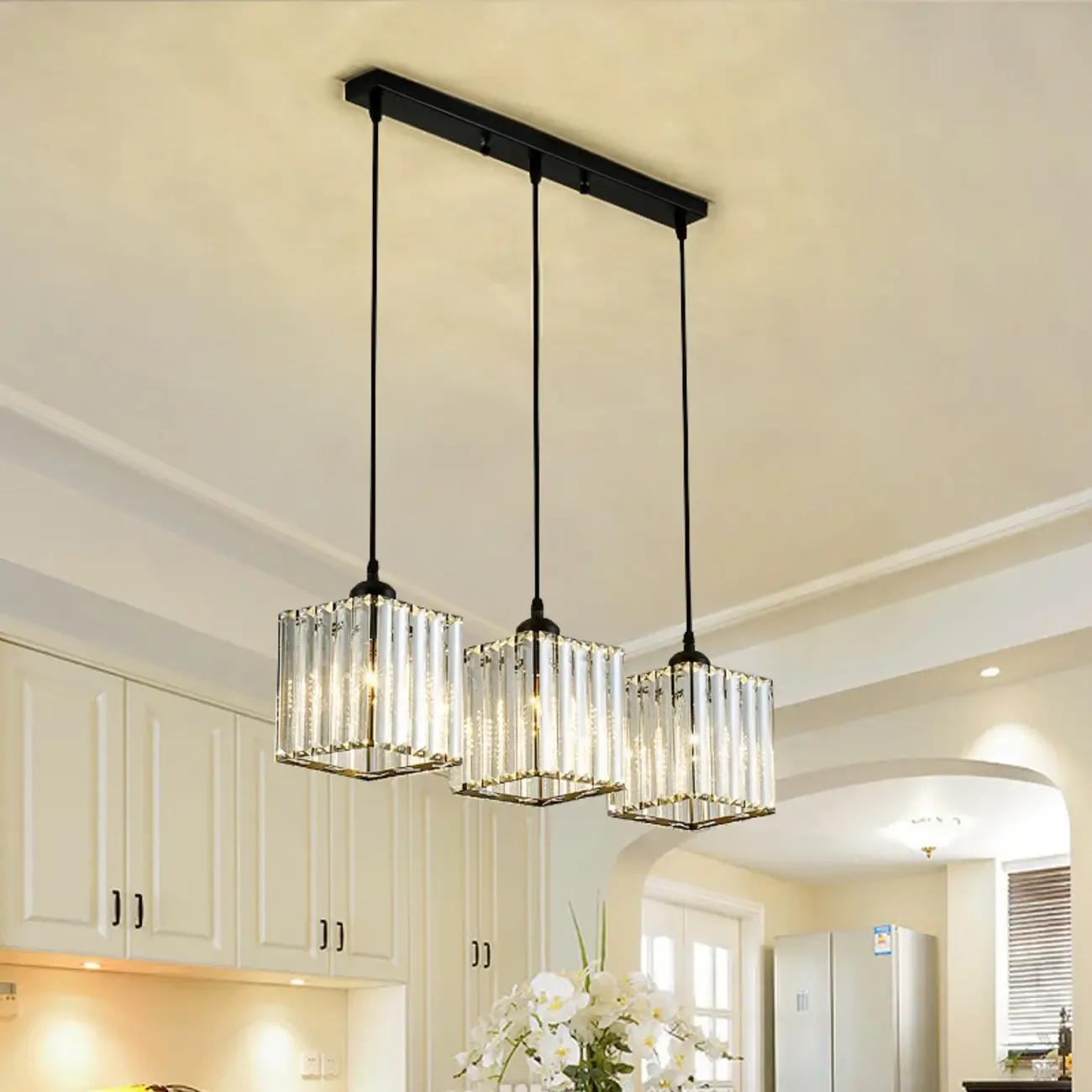 Luxury Cylinder Pendant Lamp with Crystal for Dining Room Image - 4