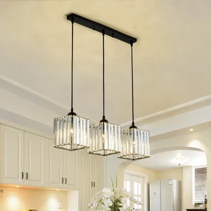 Luxury Cylinder Pendant Lamp with Crystal for Dining Room Image - 4