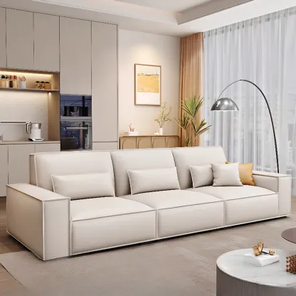 Modern Off-White Leather Sectional Sofa with Concealed Support Image - 1