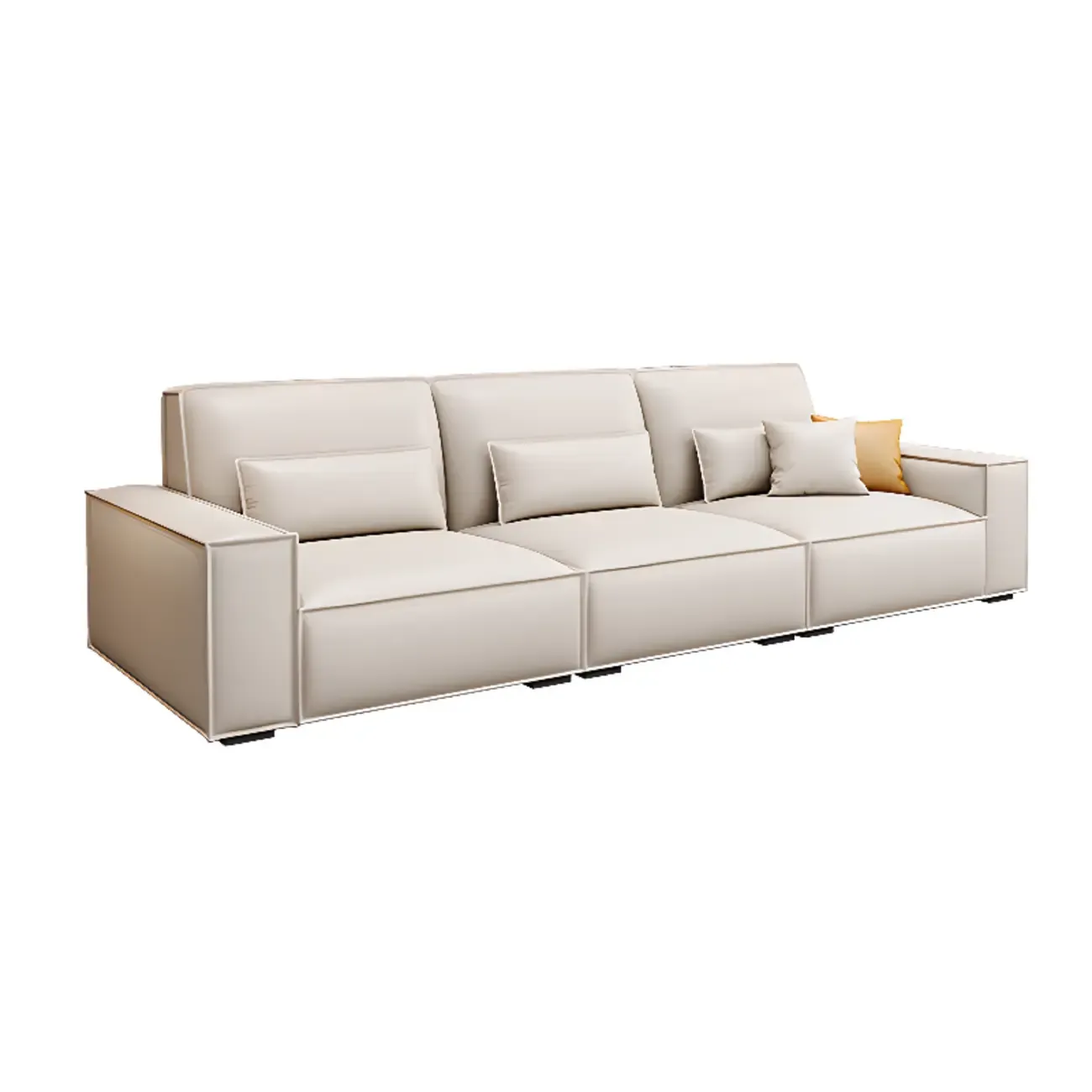 Modern Off-White Leather Sectional Sofa with Concealed Support Image - 3
