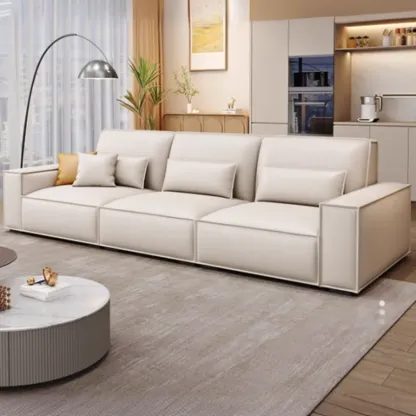 Modern Off-White Leather Sectional Sofa with Concealed Support Image - 4