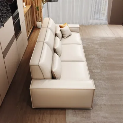 Modern Off-White Leather Sectional Sofa with Concealed Support Image - 6