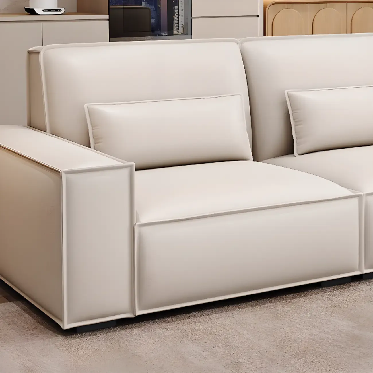 Modern Off-White Leather Sectional Sofa with Concealed Support Image - 7