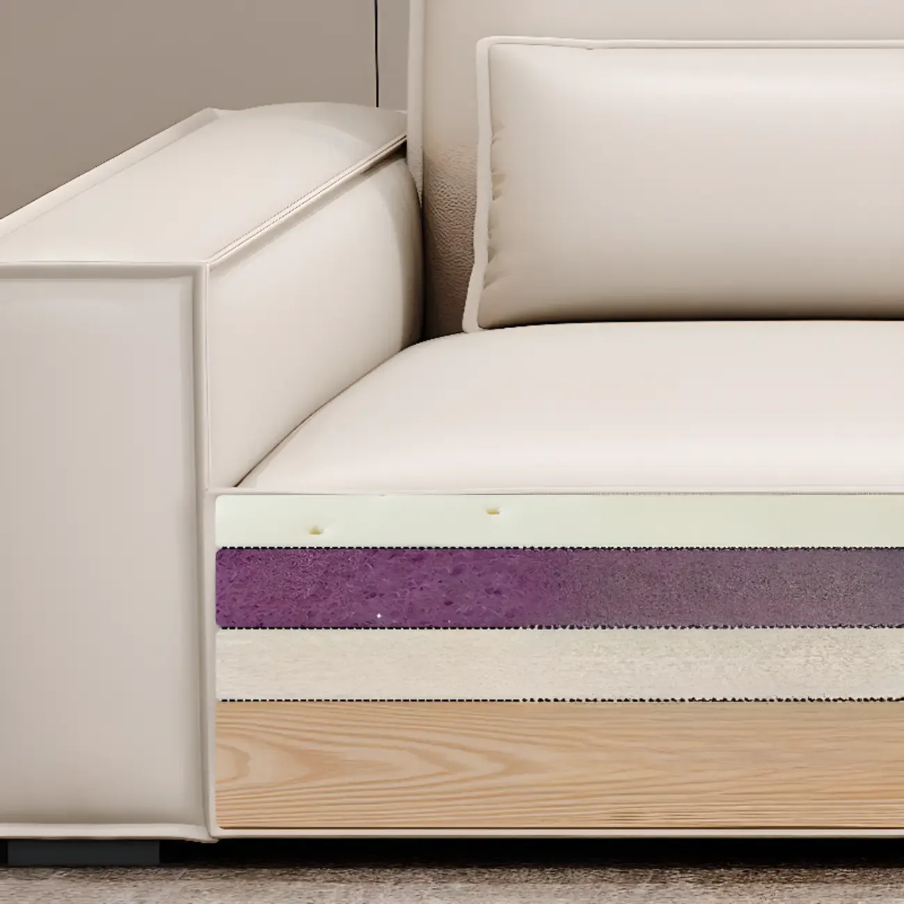Modern Off-White Leather Sectional Sofa with Concealed Support Image - 8