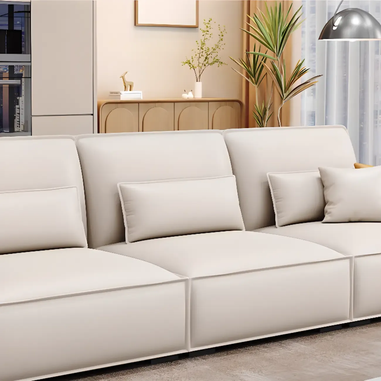 Modern Off-White Leather Sectional Sofa with Concealed Support Image - 9