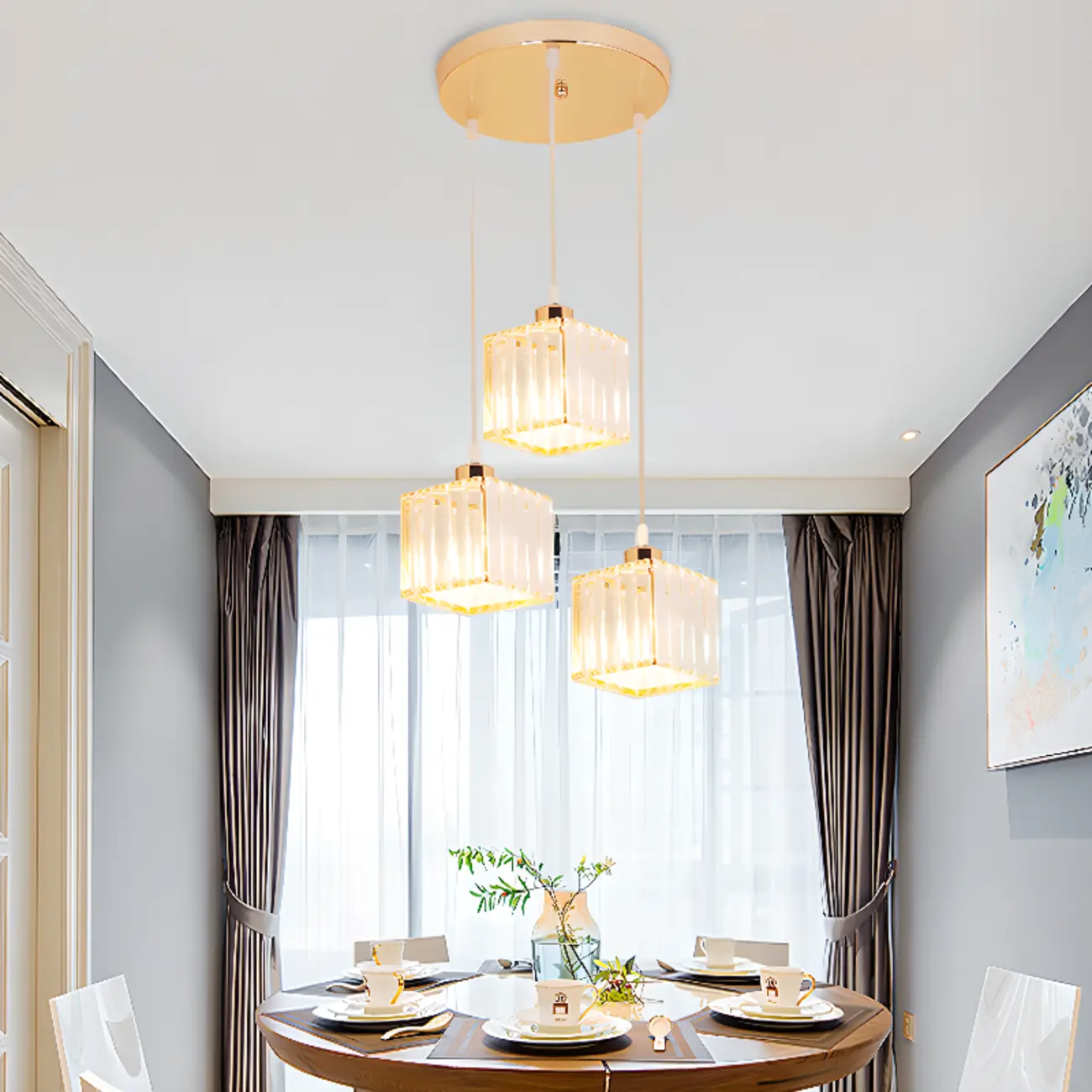 Luxury Cylinder Pendant Lamp with Crystal for Dining Room Image - 21 | homeyfad
