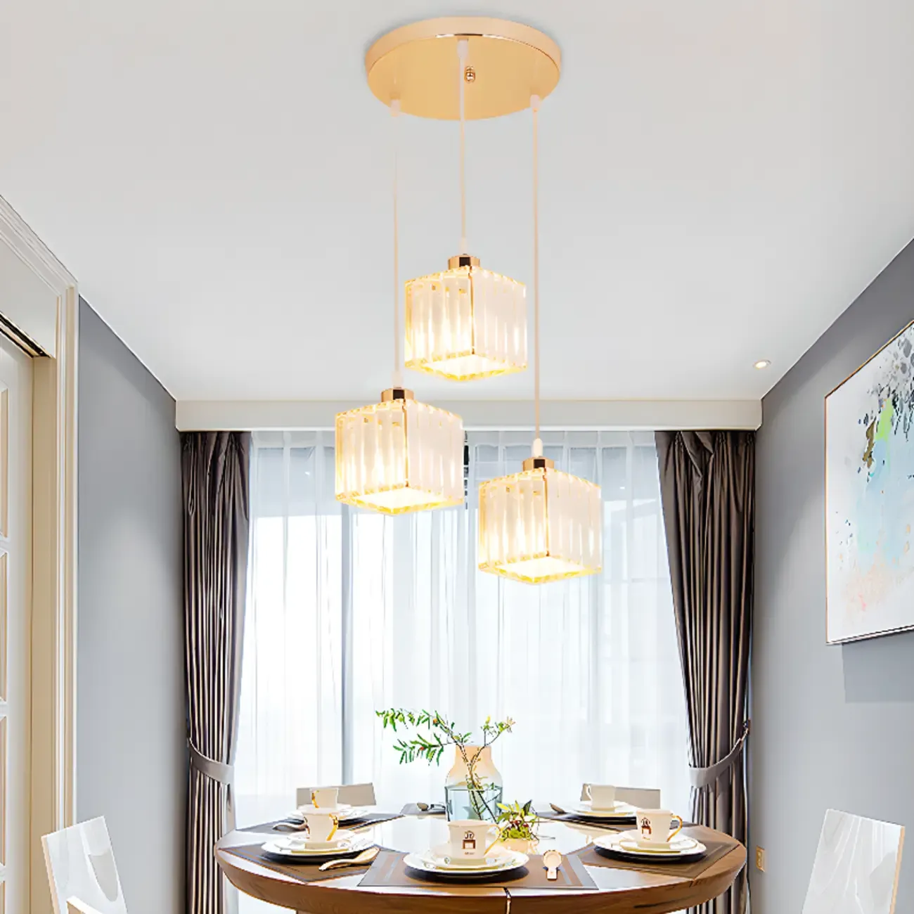Luxury Cylinder Pendant Lamp with Crystal for Dining Room Image - 21