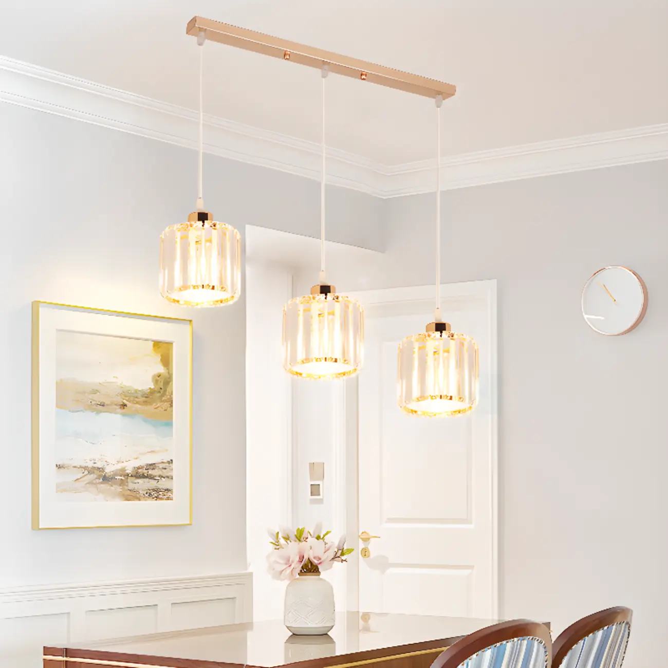 Luxury Cylinder Pendant Lamp with Crystal for Dining Room Image - 23 | homeyfad