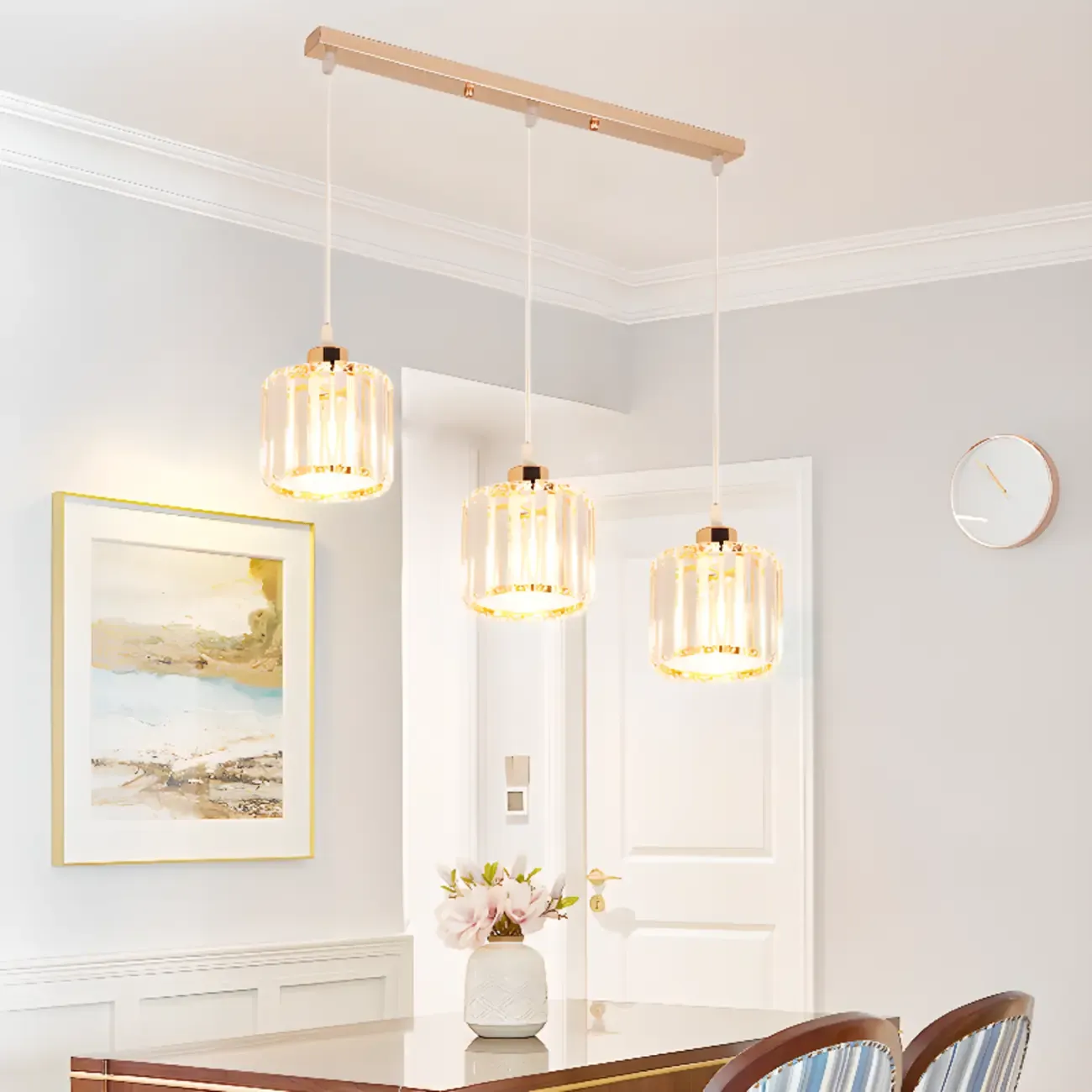 Luxury Cylinder Pendant Lamp with Crystal for Dining Room Image - 23