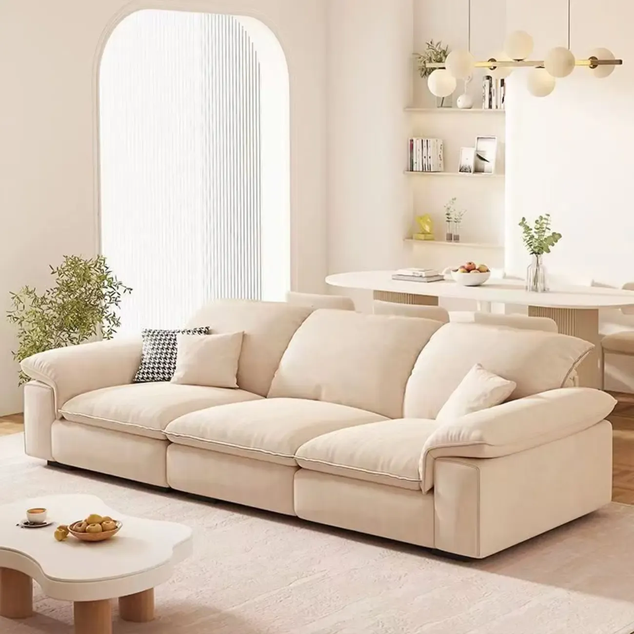 Ivory Pine Sofa with Scratch-Shield & Concealed Support Image - 2