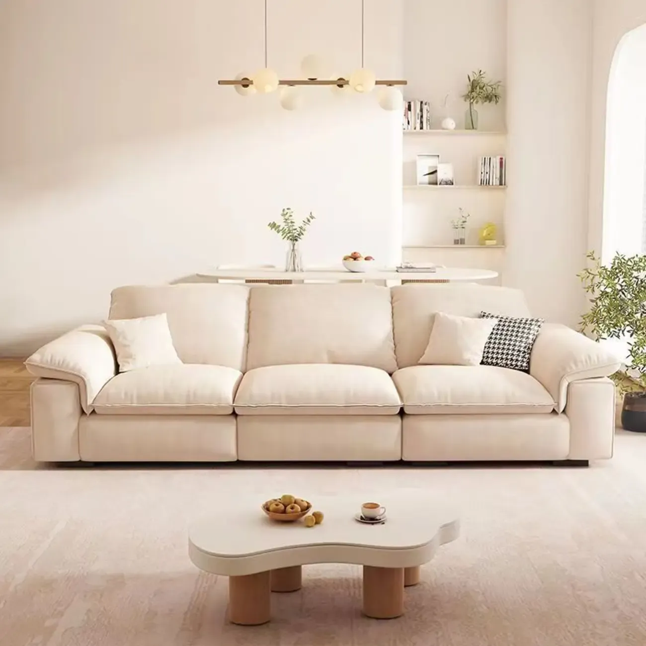 Ivory Pine Sofa with Scratch-Shield & Concealed Support Image - 3