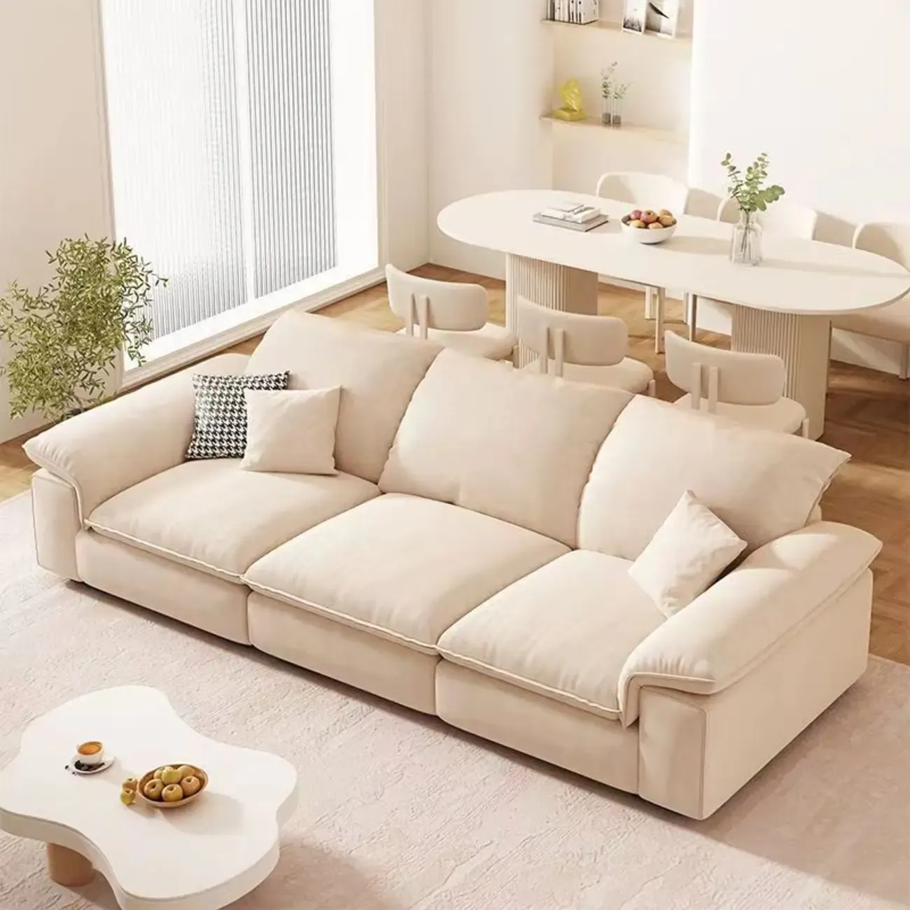 Ivory Pine Sofa with Scratch-Shield & Concealed Support Image - 4