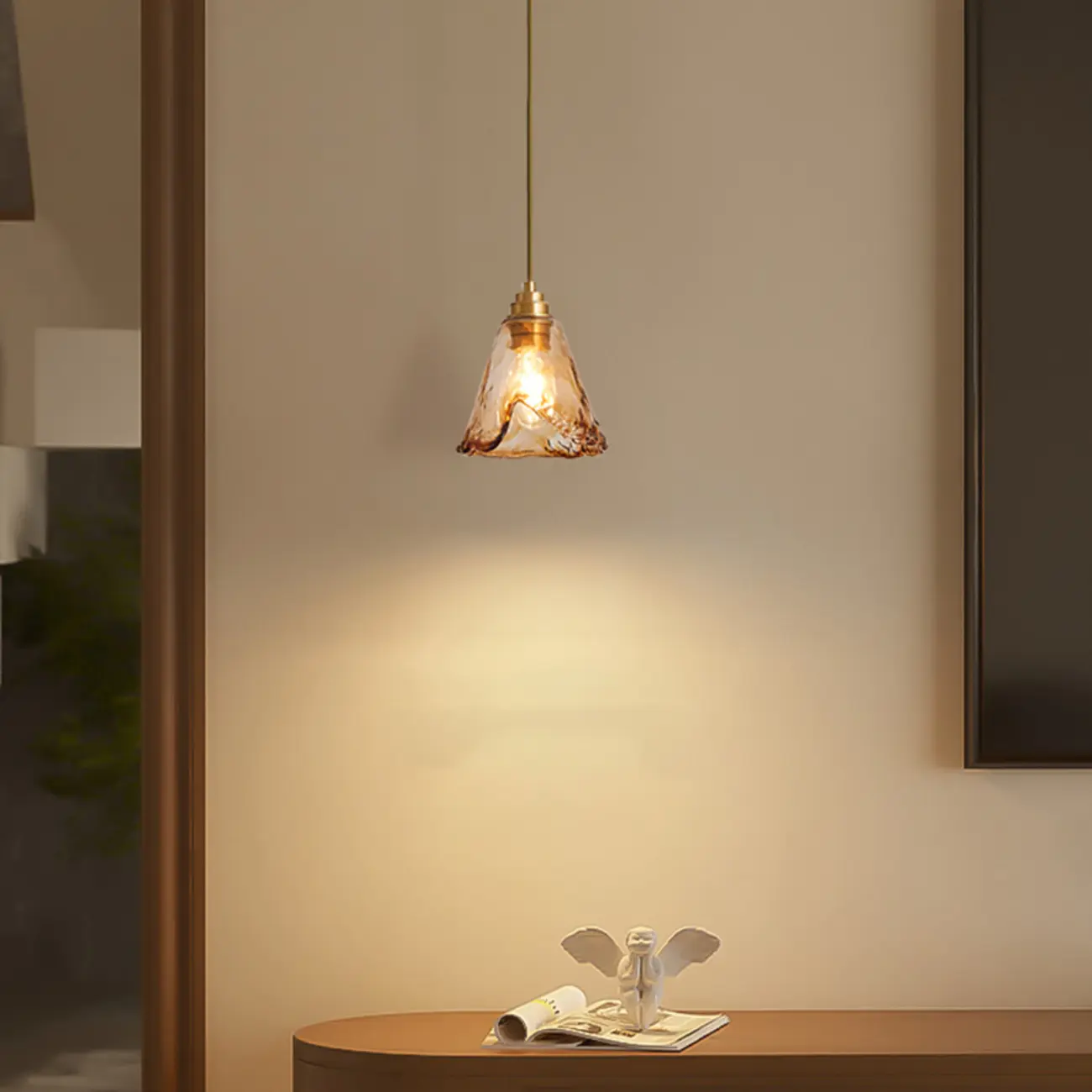 Modern Amber Water Ripple Glass Pendant Light for Dining Room Image - 4 | homeyfad