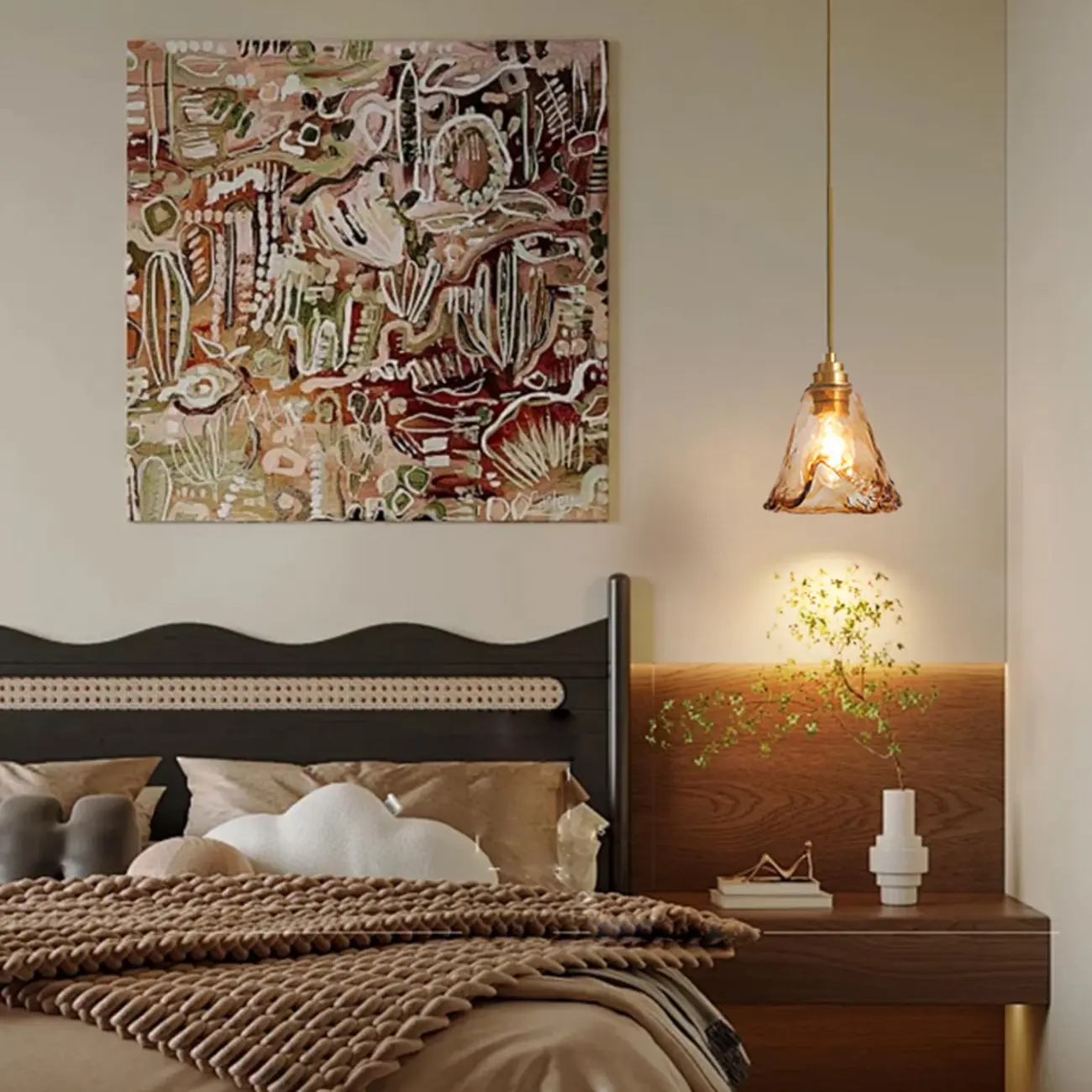 Modern Amber Water Ripple Glass Pendant Light for Dining Room Image - 6 | homeyfad