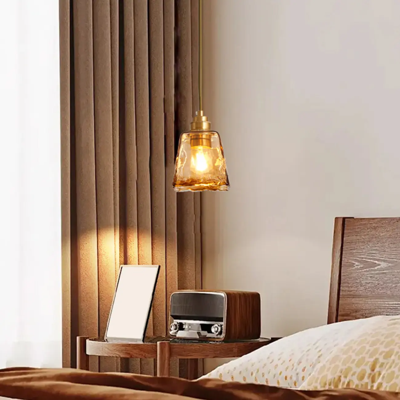 Modern Amber Water Ripple Glass Pendant Light for Dining Room Image - 8 | homeyfad