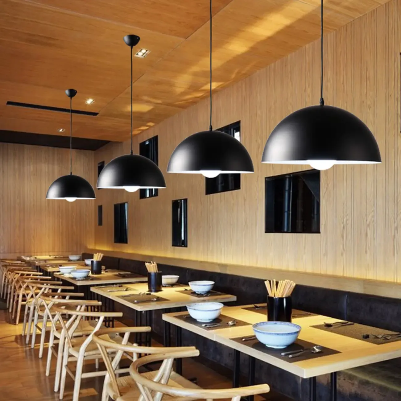 Industrial Black Aluminum Dome Pendant Lamp for Restaurant Image - 1