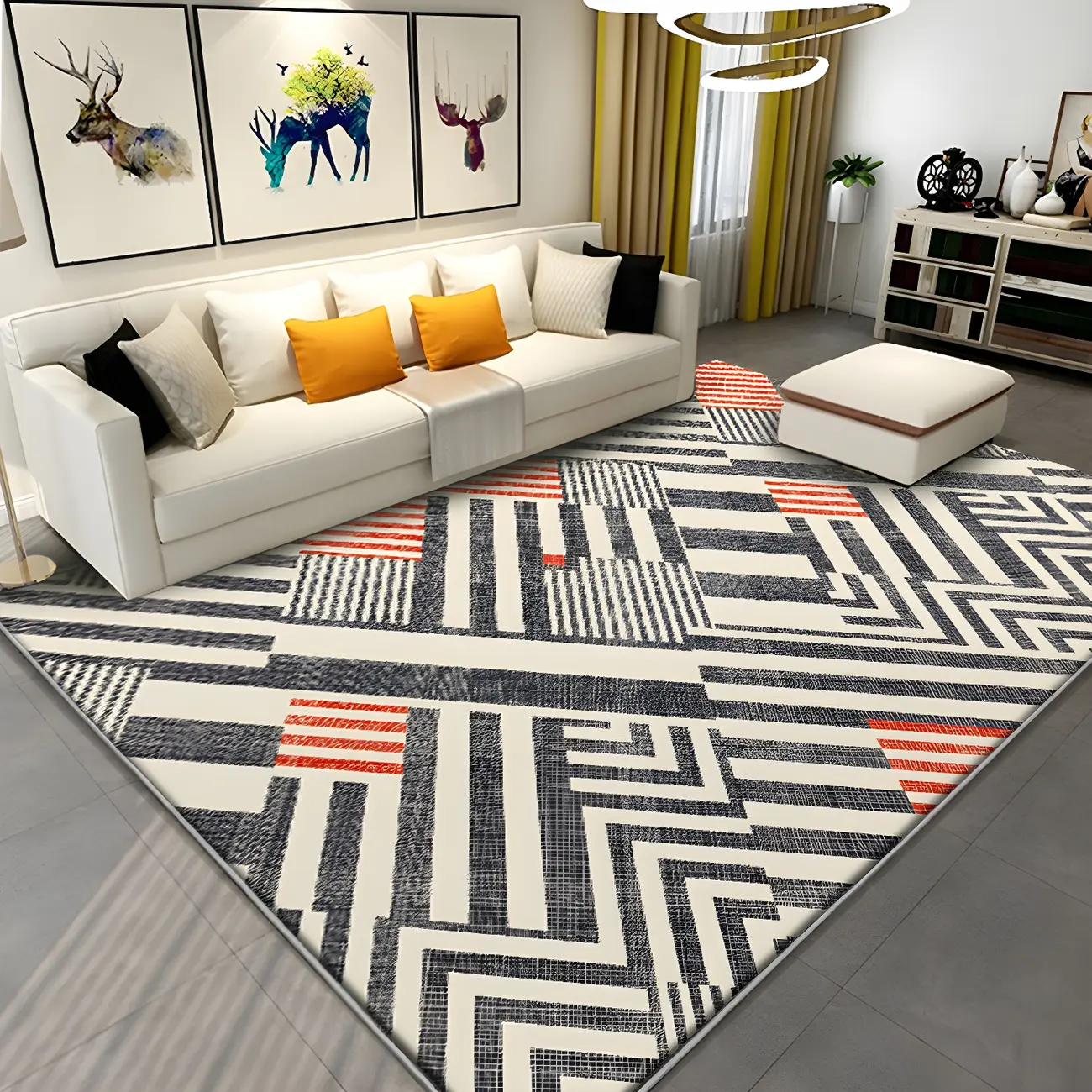Modern Polyester Geometric Stripe Multicolor Rectangle Area Rug Image - 2 | homeyfad