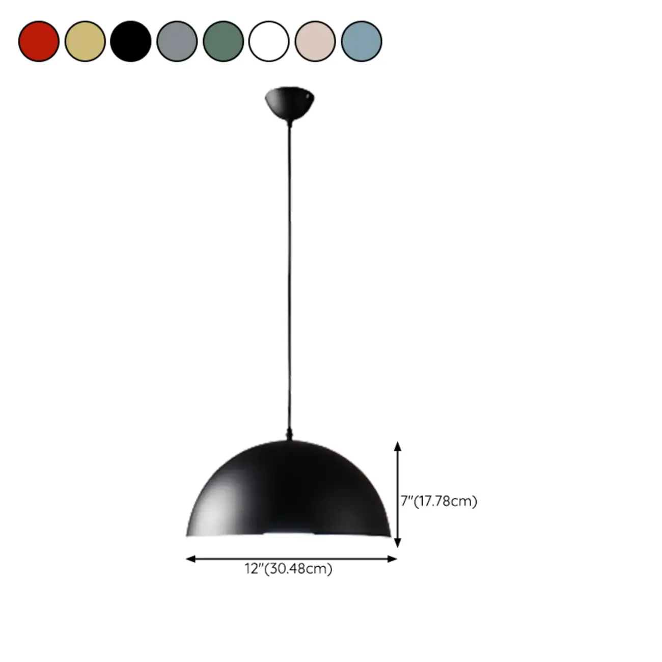 Industrial Black Aluminum Dome Pendant Lamp for Restaurant #size