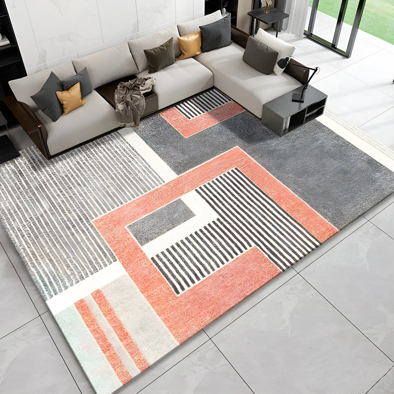 Modern Polyester Geometric Stripe Multicolor Rectangle Area Rug Image - 4 | homeyfad
