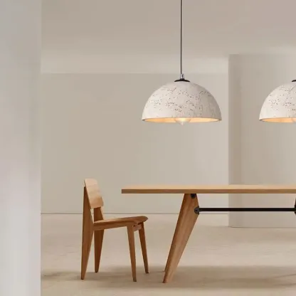 Minimalist Marble Effect Dome Pendant Light for Dining Room Image - 1