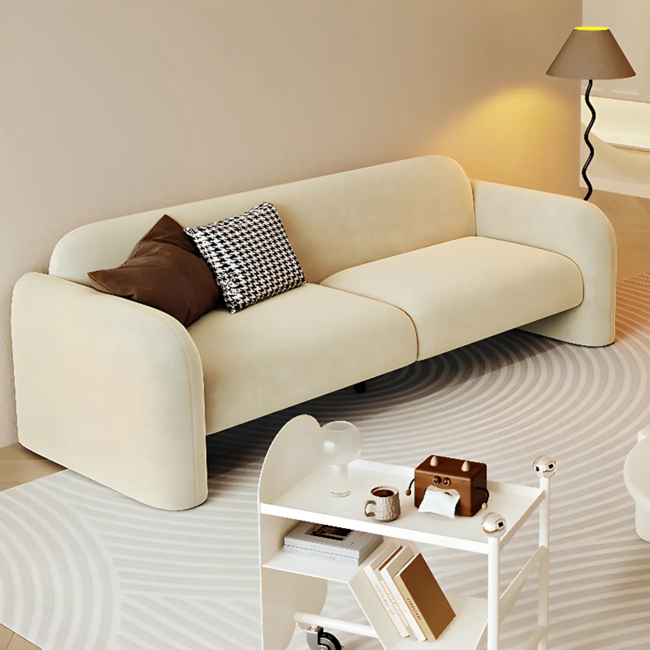 Modern Flannel Upholstery Loveseat Sofa in Cream White Image - 1 | homeyfad