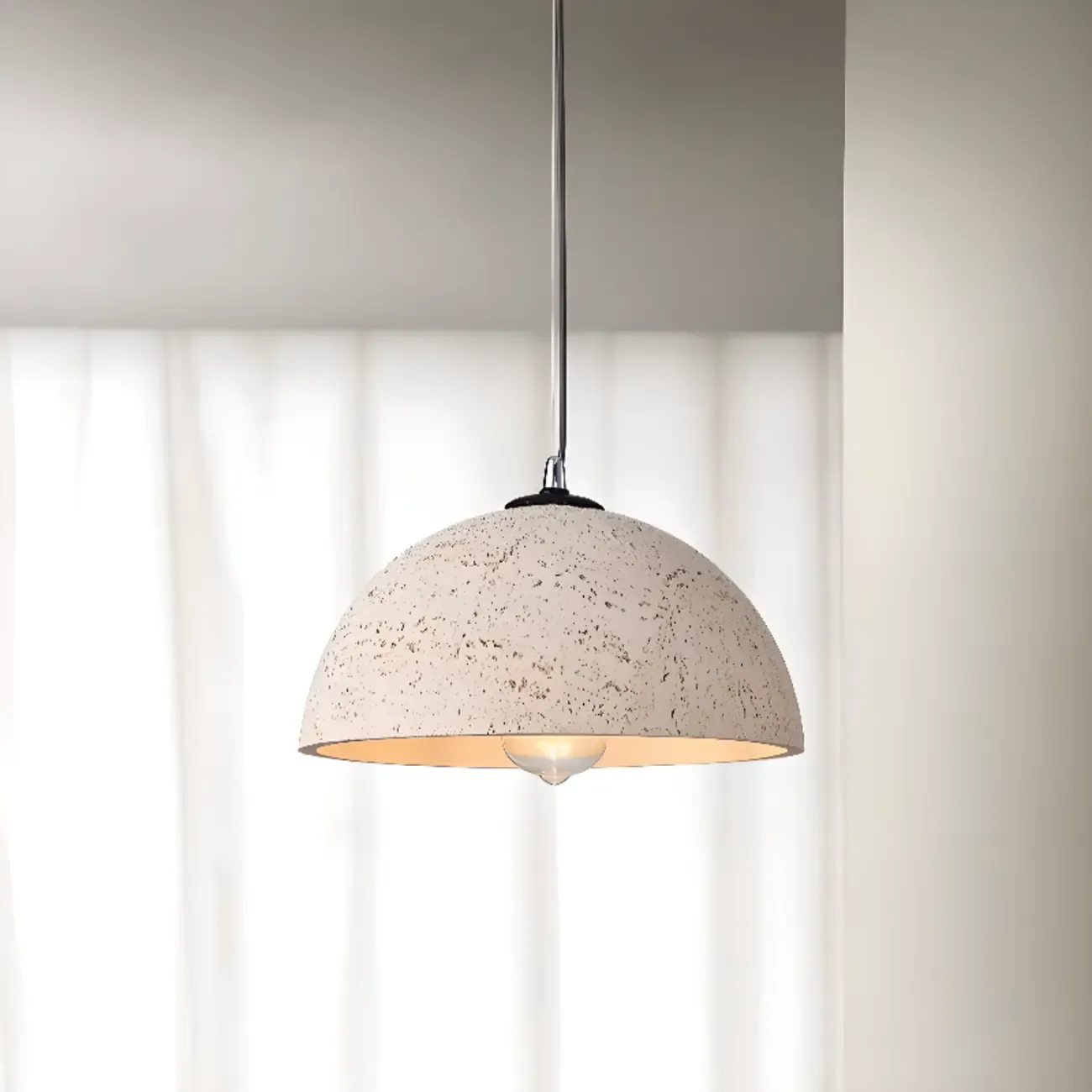 Minimalist Marble Effect Dome Pendant Light for Dining Room Image - 4