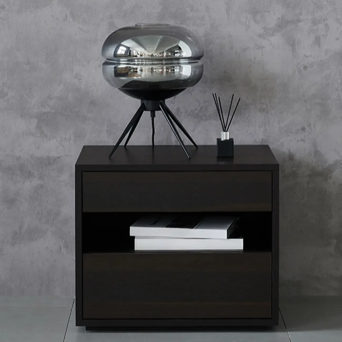 Modern Simple Style Bedside Table with Drawer Black Nightstand Image - 1