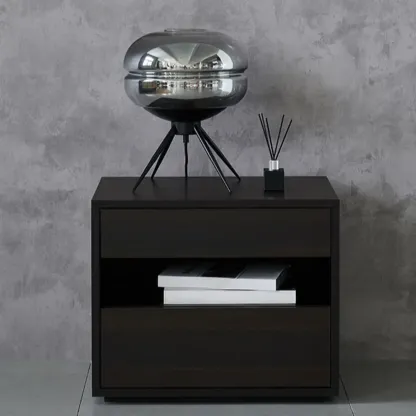 Modern Simple Style Bedside Table with Drawer Black Nightstand Image - 1