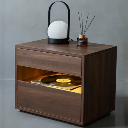 Modern Simple Style Bedside Table with Drawer Black Nightstand Image - 3
