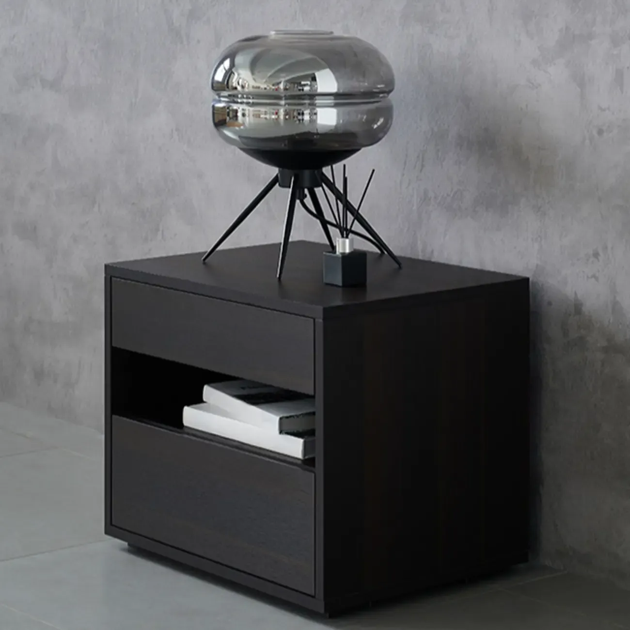 Modern Simple Style Bedside Table with Drawer Black Nightstand Image - 4